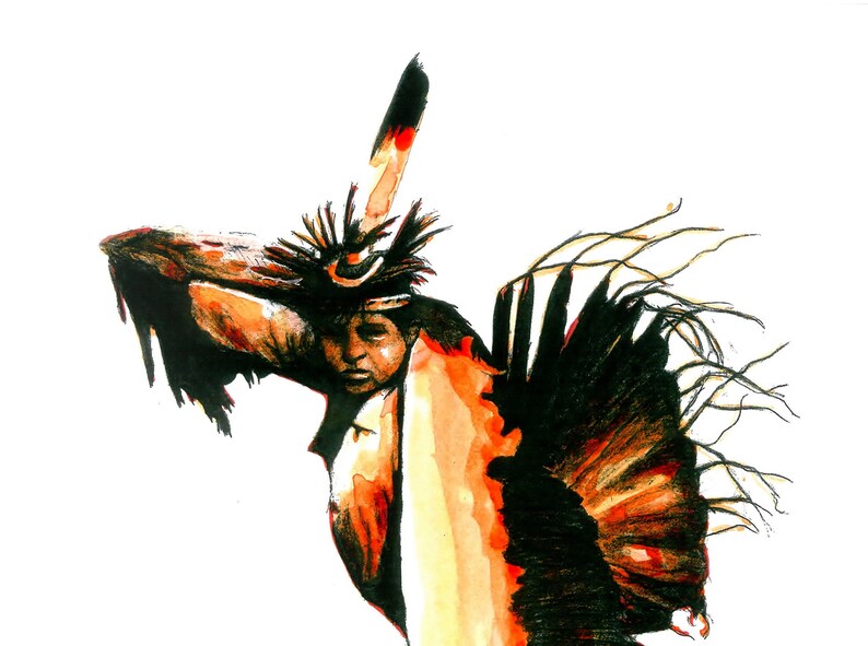Running Eagle Native American Art Print, Ceremony Ritual Ink Drawing - Etsy