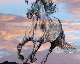 Cherokee Spirit Horse Art Print: Native American West, Sunset Landscape