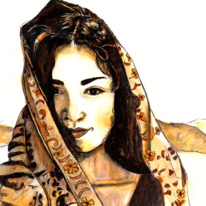 Breanna Native America Indian Cherokee Princess in Desert Southwestern Art Drawings Paintings Greeting cards Prints Pencil Ink Wash