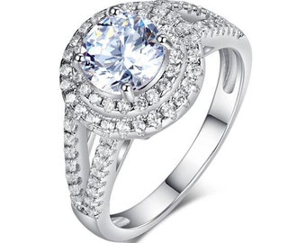 Double Halo 925 Sterling Silver Wedding Engagement Anniversary Promise Cocktail Party Ring 1.25 Ct Created Diamond Promise Anniversary 8253