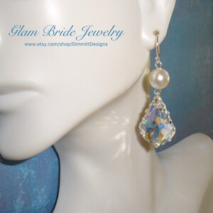 Swarovski Crystal Dangle Earrings, Bride Jewelry, Anniversary Gift, Gift for Her, Birthday Gift, Wedding Earrings, Crystal Pearl Earrings