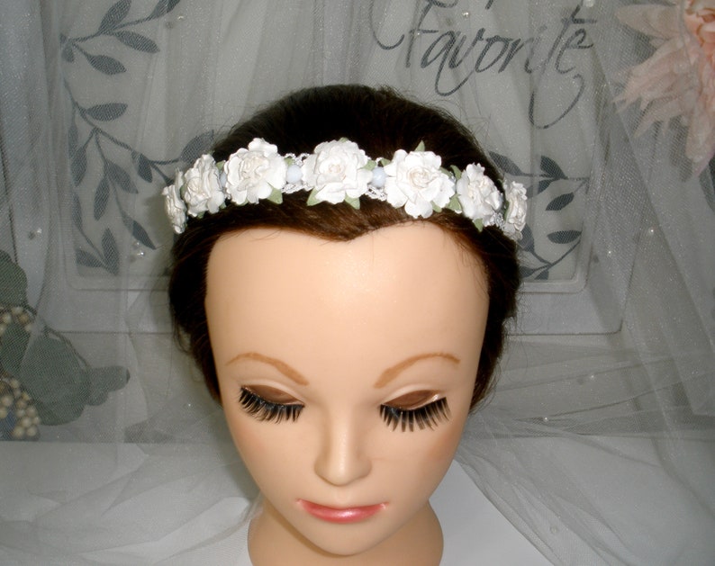 Flower Girl Headband White Rose Tiara Wedding Party Hair Etsy