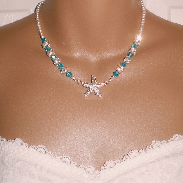 Starfish Bride Necklace, Bridesmaids Starfish Jewelry, Destination Wedding, Something Blue, Jewelry for the Bride, Beach Bride