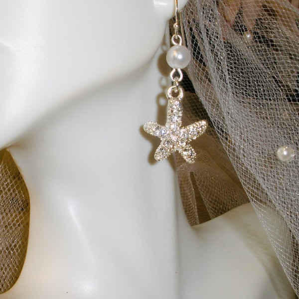 Starfish Bride Earrings, Pave Crystal Starfish Earrings, Destination Wedding Jewelry, Beach Bride Jewelry, Bride Accessories, Beach Jewelry