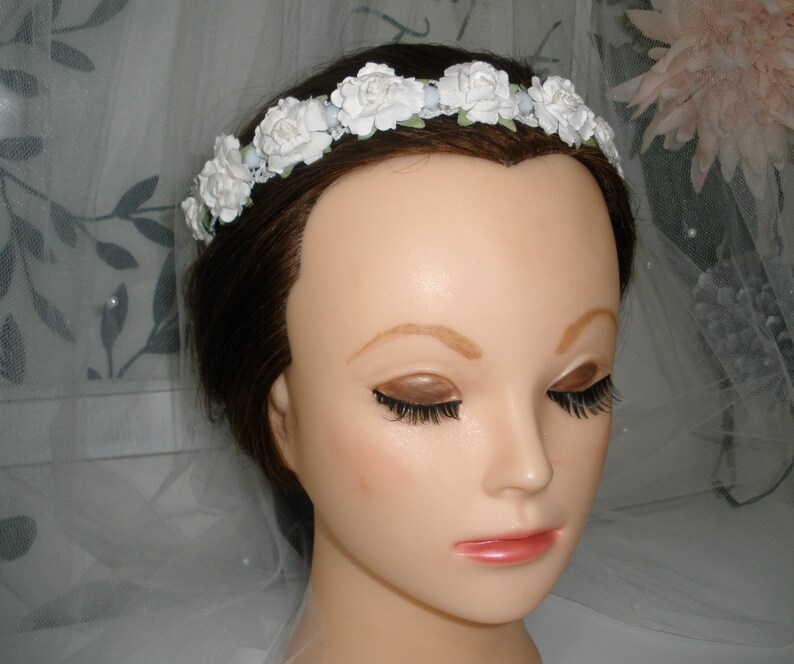 Flower Girl Headband White Rose Tiara Wedding Party Hair Etsy
