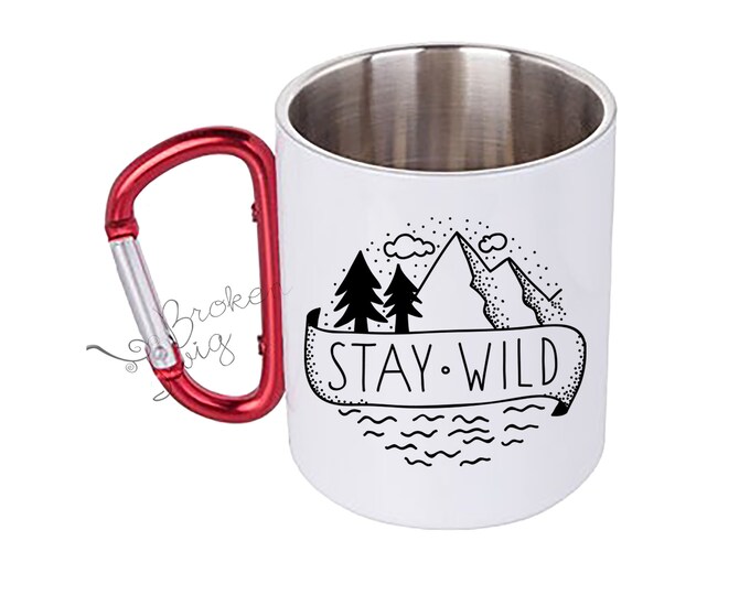 Stay Wild Carabiner Camp Mug, Outdoor Hiking Drinkware