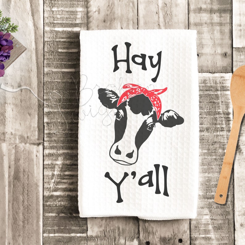 Kitchen Towel Cow Hay Y/'all Kitchen Waffle Towel