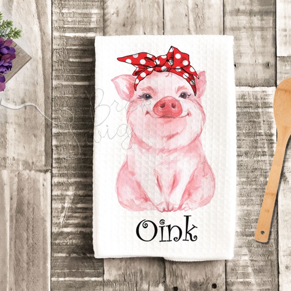 Kitchen Towel Pig Oink Kitchen Waffle Towel Etsy