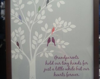 but our hearts forever hold our hands for a little while Grandchildren family tree hand painted chalkboard custom