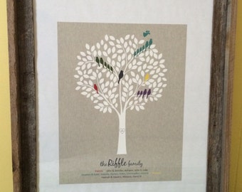 Personalized Family Tree w/ Baby Angel/Mother's Day Gift/Wedding Gift/First Paper Anniversary/House Warming/Birds/Linen look - 8x10 & up