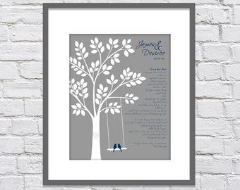 Wedding Tree with Birds on Swing/ I Carry Your Heart EE Cummings/ Anniversary /Gift from Groom to Bride/Gift from Bride to Groom - 8x10 +