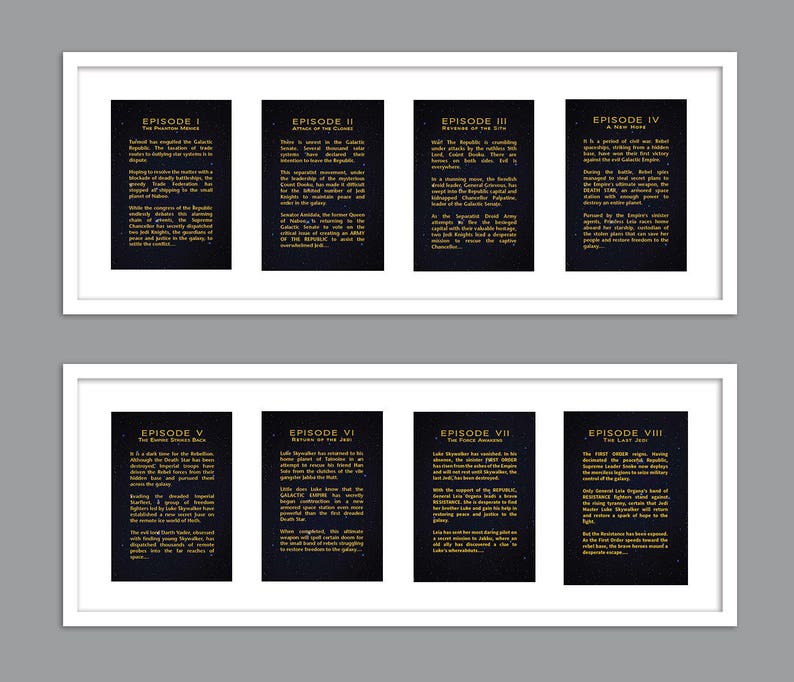 All 9 Star Wars Movies Each Episode Opening Crawl Text for Nursery/Boys Nursery/Star Wars Nursery UNFRAMED Set of 9 8x10s image 1