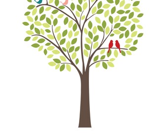 Personalized Family Tree/Mother's Day Gift/First Paper Anniversary Gift/Family Name/Kids/Birds in Tree -  8x10, 11x14, and 12x16