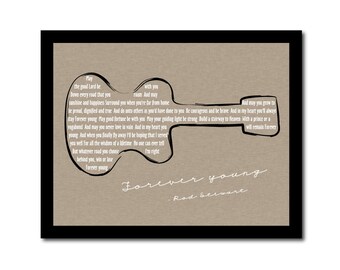 Rod Stewart Forever Young Lyrics/ Guitar/ Taupe Linen background/ Forever Young Nursery/ Retro Wall Art- 8x10,11x14, 12x16, 16x20, 20x24