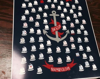 Nautical Baby Shower Guest Book Poster/Red & Navy Baby Shower Gift/Sailor Guest Book/Boat and Anchor/Personalized Baby Shower -16x20 -80 Sig