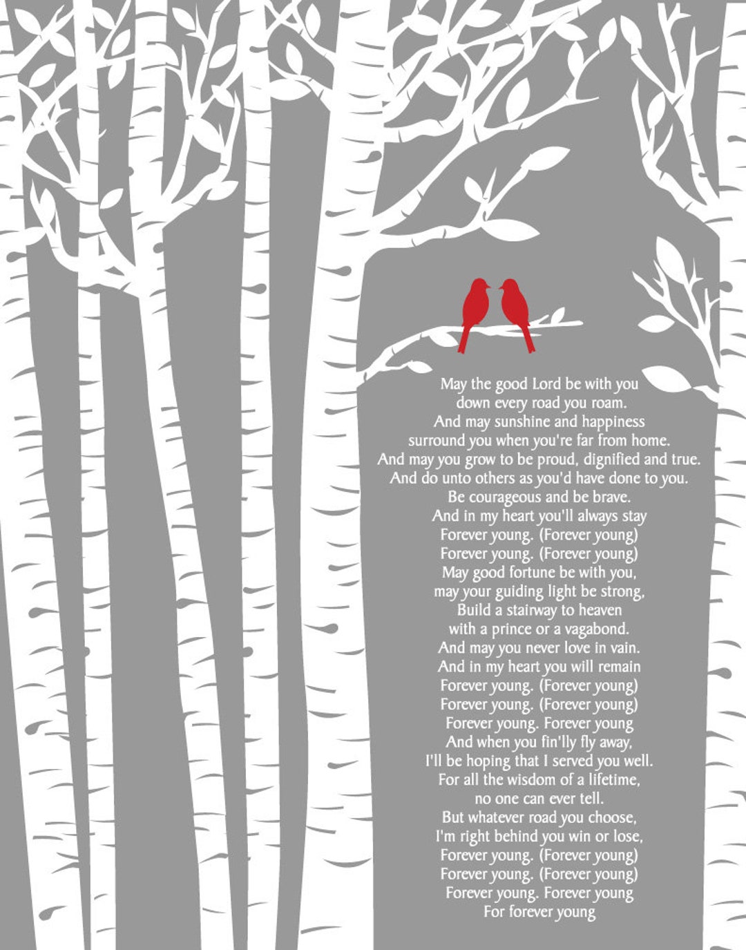Rod Stewart Forever Young Lyrics/birch Trees/ Birch Tree With Birds/ Anniversary Gift Wedding ...