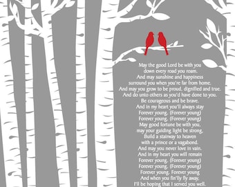 Forever Young Lyrics by Rod Stewart/Birch Trees/ Birch tree with birds/ Anniversary Gift Wedding Gift /- 8x10, 11x14, 12x16, 16x20, 20x24