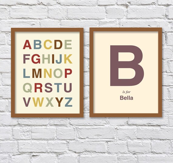 Set of Two - Retro Vintage Color Alphabet With Monogram Letter