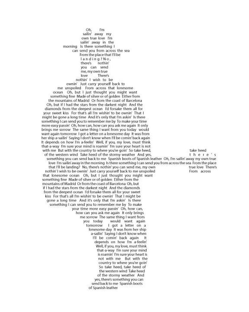 Bob Dylan Silhouette with Boots of Spanish Leather Lyrics/ Black & White / You Can Choose the Bob Dylan Song/Music Art/Man Cave Art 8x10 image 2