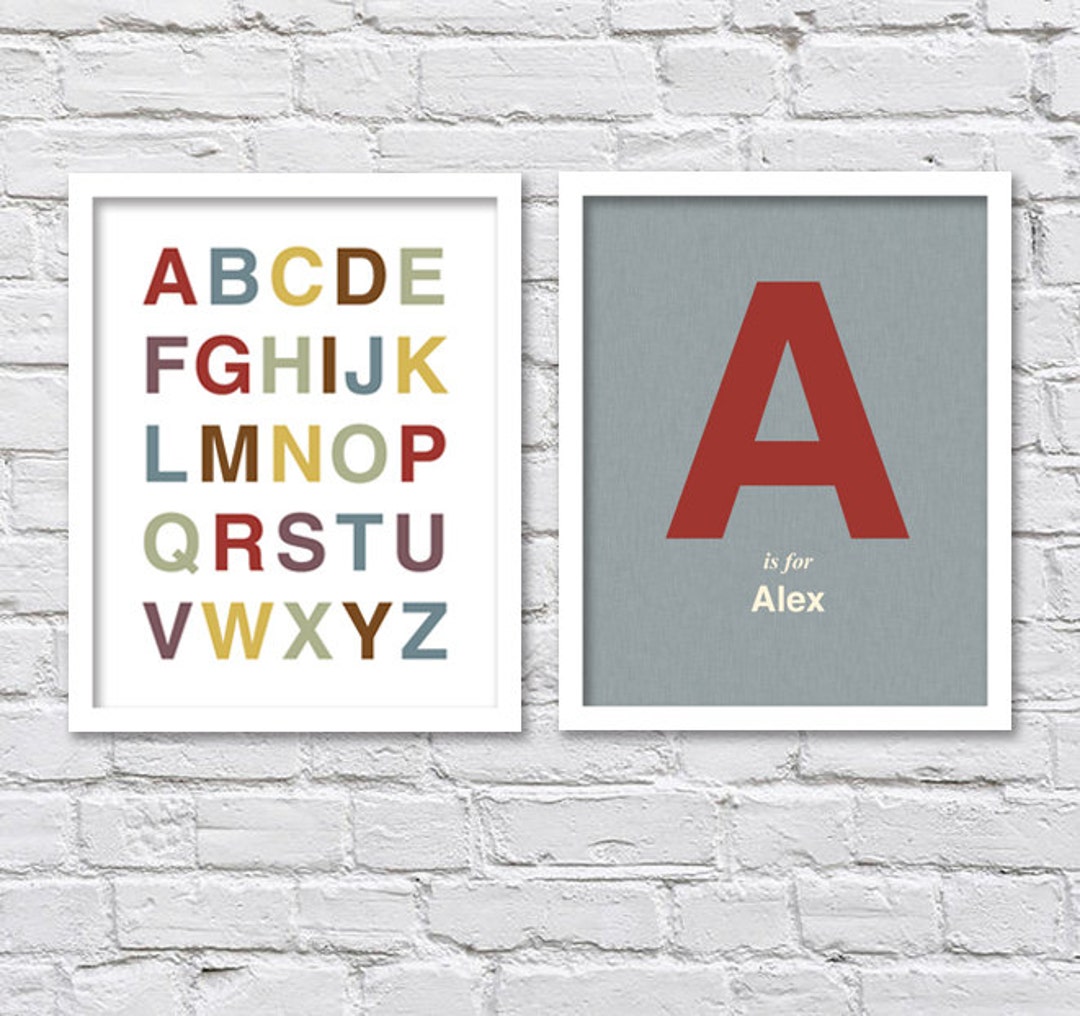 Set of Two - Retro Vintage Color Alphabet With Monogram Letter