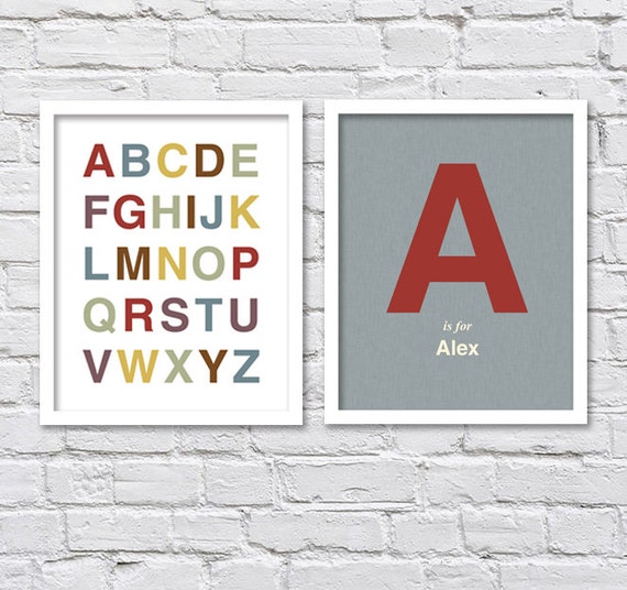 Set of Two - Retro Vintage Color Alphabet With Monogram Letter