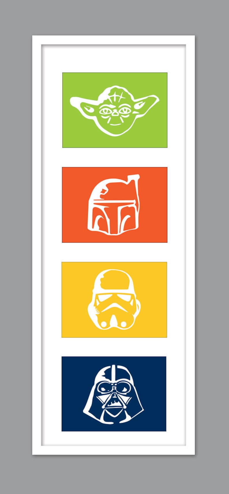 4 Star Wars Character Silhouettes for Nursery/Boys Nursery/Darth Vader/Yoda/Stormtrooper Set of 4 5x7s image 1