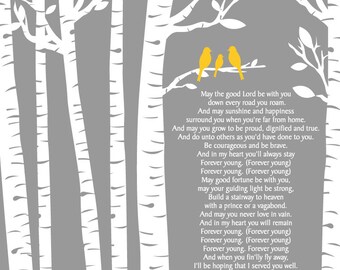 Forever Young Lyrics by Rod Stewart/Birch Trees/ Birch tree with Baby bird/ Baptism Gift Baby Gift /- 8x10, 11x14, 12x16, 16x20, 20x24