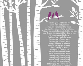 Rod Stewart Forever Young Lyrics/Birch Trees/ Birch tree with Baby bird/ Baptism Gift Baby Gift /- 8x10, 11x14, 12x16, 16x20, 20x24