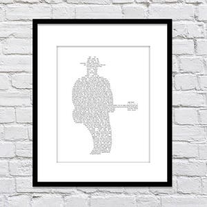 Bob Dylan Silhouette with Boots of Spanish Leather Lyrics/ Black & White / You Can Choose the Bob Dylan Song/Music Art/Man Cave Art 8x10 image 1