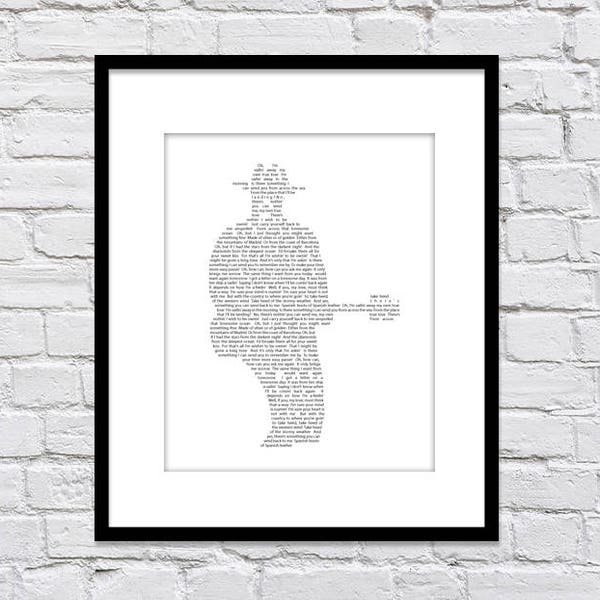 Bob Dylan Silhouette with Boots of Spanish Leather Lyrics/ Black & White / You Can Choose the Bob Dylan Song/Music Art/Man Cave Art - 8x10 +