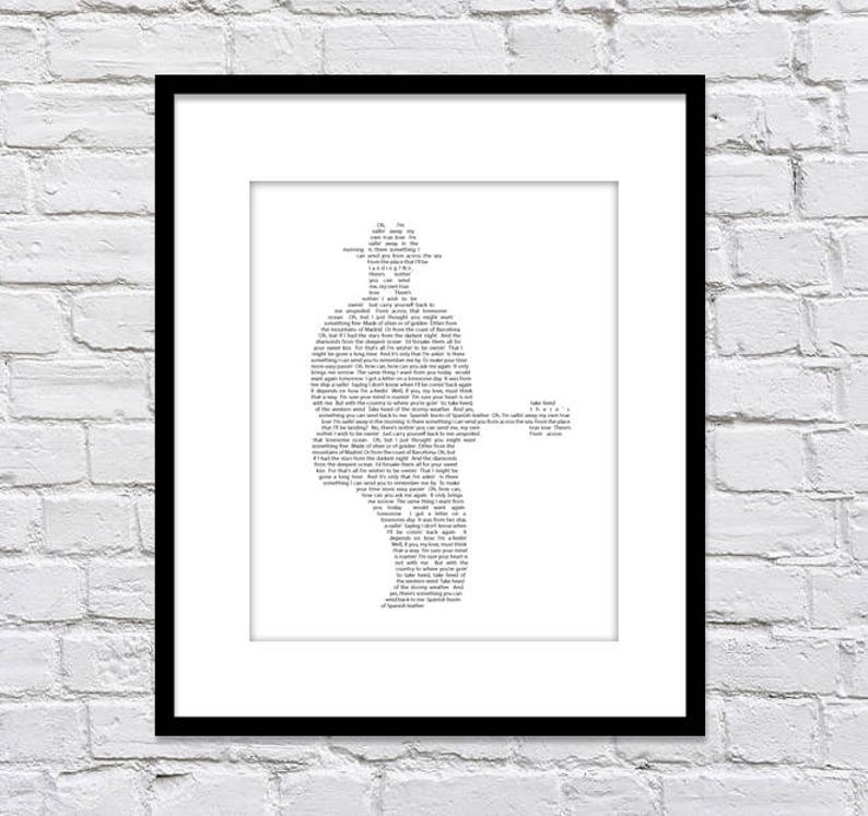 Bob Dylan Silhouette with Boots of Spanish Leather Lyrics/ Black & White / You Can Choose the Bob Dylan Song/Music Art/Man Cave Art 8x10 image 1