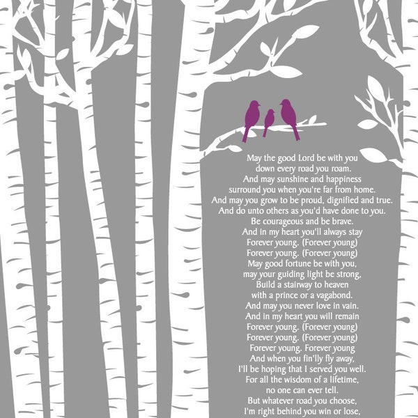 Rod Stewart Forever Young Lyrics/Birch Trees/ Birch tree with Baby bird/ Baptism Gift Baby Gift /- 8x10, 11x14, 12x16, 16x20, 20x24