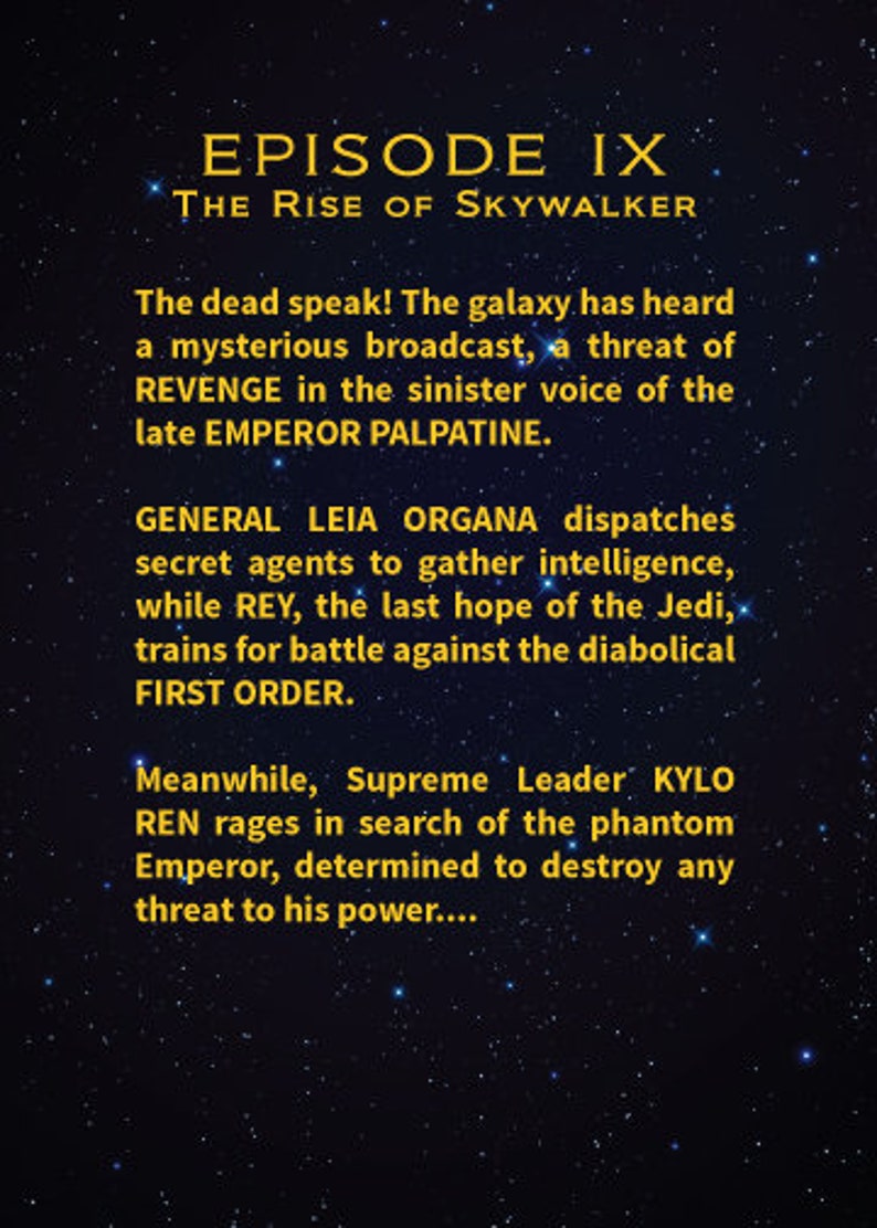 All 9 Star Wars Movies Each Episode Opening Crawl Text for | Etsy
