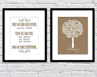 First We Had Each Other, Then We Had You/ Family Dates/ Family Tree with Bird/ Anniversary Gift/ Personalized Housewarming Gift/ - two 8x10s