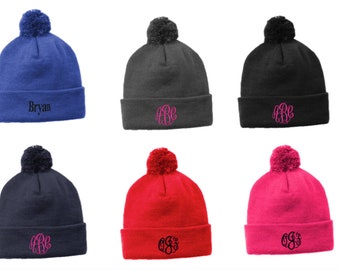 Unisex Monogrammed Pom Pom Beanie Cap