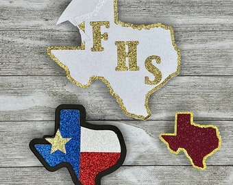 Texas Custom Homecoming Mum Cutouts, State of Texas Hoco Cutouts, Texas Homecoming Charms, Homecoming Supplies, Texas Trinkets, Texas Shaped