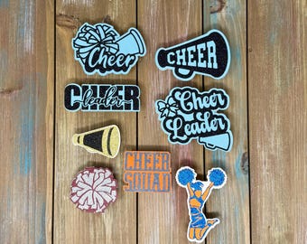 Cheerleader Homecoming Mum Cutouts, Cheer Squad Cutout, Pom Embellishment, Megaphone , Pom Pom Cutout, Hoco Mum supplies,