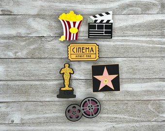 Hollywood Star Cutouts, Movie Night Die Cuts, Film Shapes, Cinematic Embellishments, Blockbuster, Silver Screen,