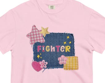 Cancer Fighter Shirt, Patchwork Fighter T-Shirt, Cancer Warrior Gift, Colorful Cancer Tee, Comfort Colors Cancer Shirt
