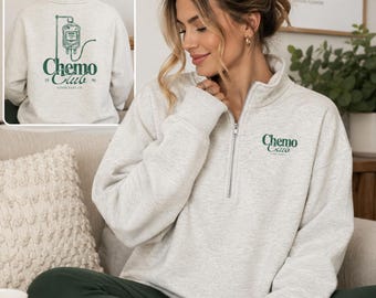 Chemo Club Half Zip Sweatshirt, Cancer Patient Pullover, Chemo Gift, Infusion Day Sweatshirt, Cancer Survivor Gift, Front Back Print