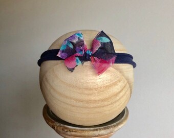 On Sale! Headband / Fall / Navy / Blue / Pink / Colorful / Stretch / Vintage Silk Chiffon / Baby Girl / Toddler / Sitter / Newborn / Prop