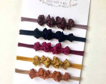 On Sale! Headband Set / Bow Headband / Silk / Stretch / Fall / Newborn / Sitter / Baby Girl / Mustard / Purple / Navy / Burnt Orange / Berry