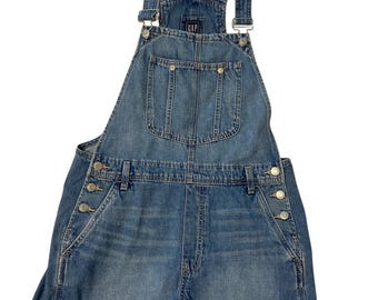Vintage GAP Shortalls Overalls Denim Blue Jean Women's Size Medium 90s Y2K Style