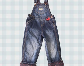Oshkosh Overalls With Red Polka Dot Lining Size 3T, Girls, Fleece, Osh Kosh B'Gosh