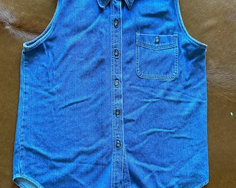 Vintage Bugle Boy Co Sleeveless Women's Denim Jean Shirt 90s Style Butter Mom Medium