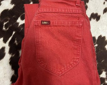 Vintage Red Lee Denim Jeans Women's 24" Waist 1980s 80s Style Made in USA