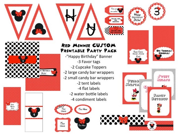 Red Minnie Mouse Customizable Printable Party Pack