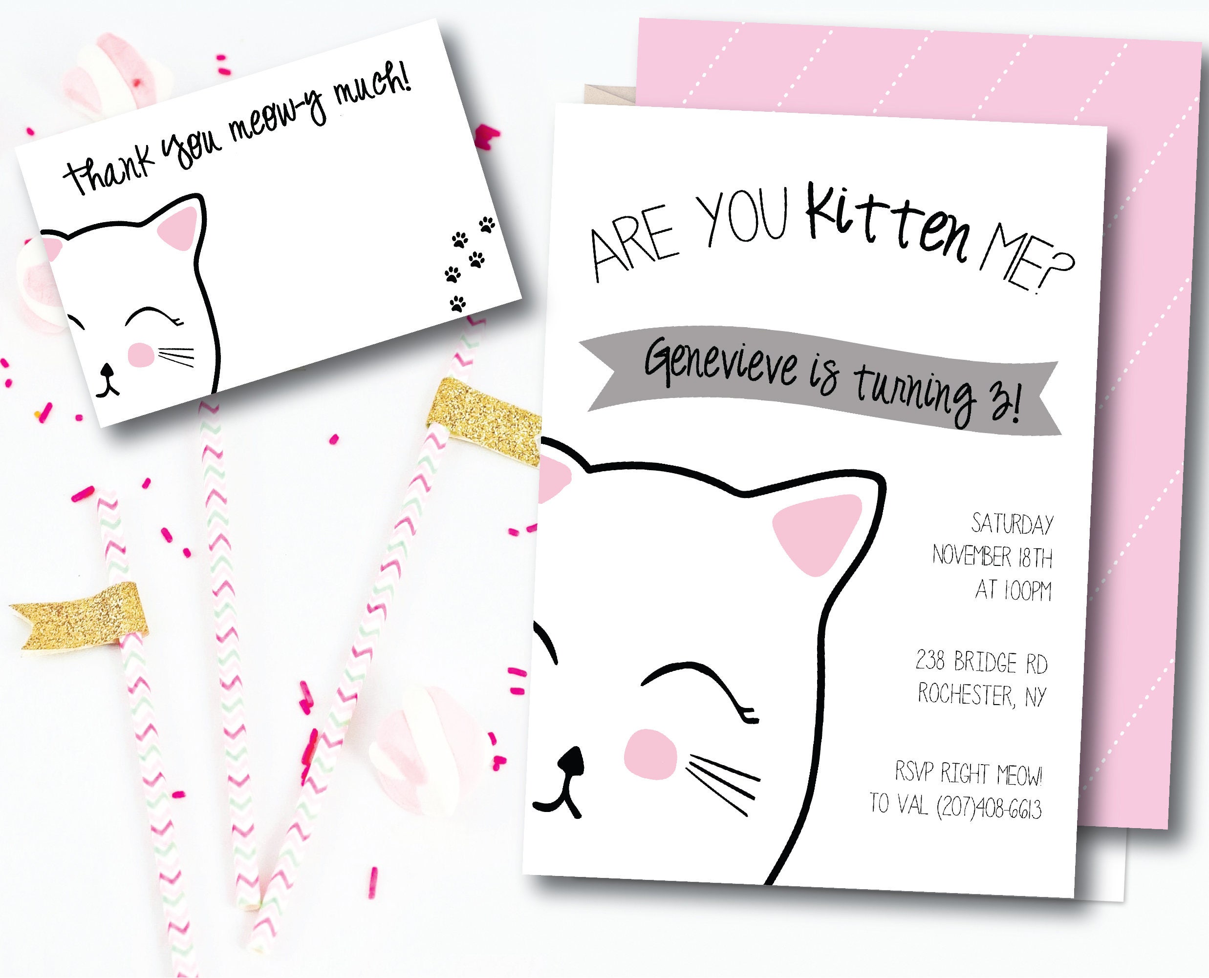 Kitty Birthday Invitation photo option available | Etsy