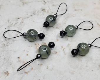 Green Tourmaline 5pc Stitch Marker Set, Snag-free for Knitting