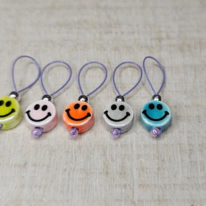 Colorful Smiley 5pc Stitch Marker Set, Snag-free knitting